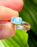 Australian Opal Rectangular Statement Ring in Solid Sterling Silver. Size 6