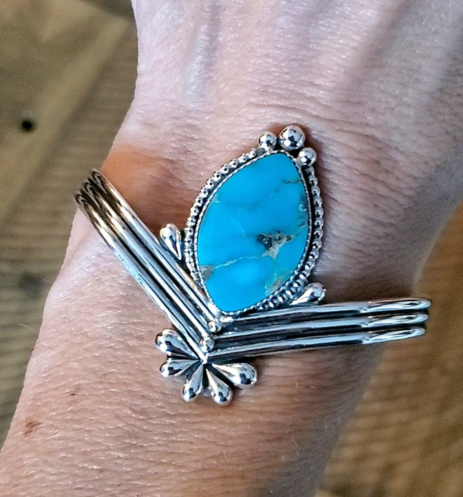 Pilot Mountain Turquoise Statement Cuff Bracelet in Solid Sterling Silver