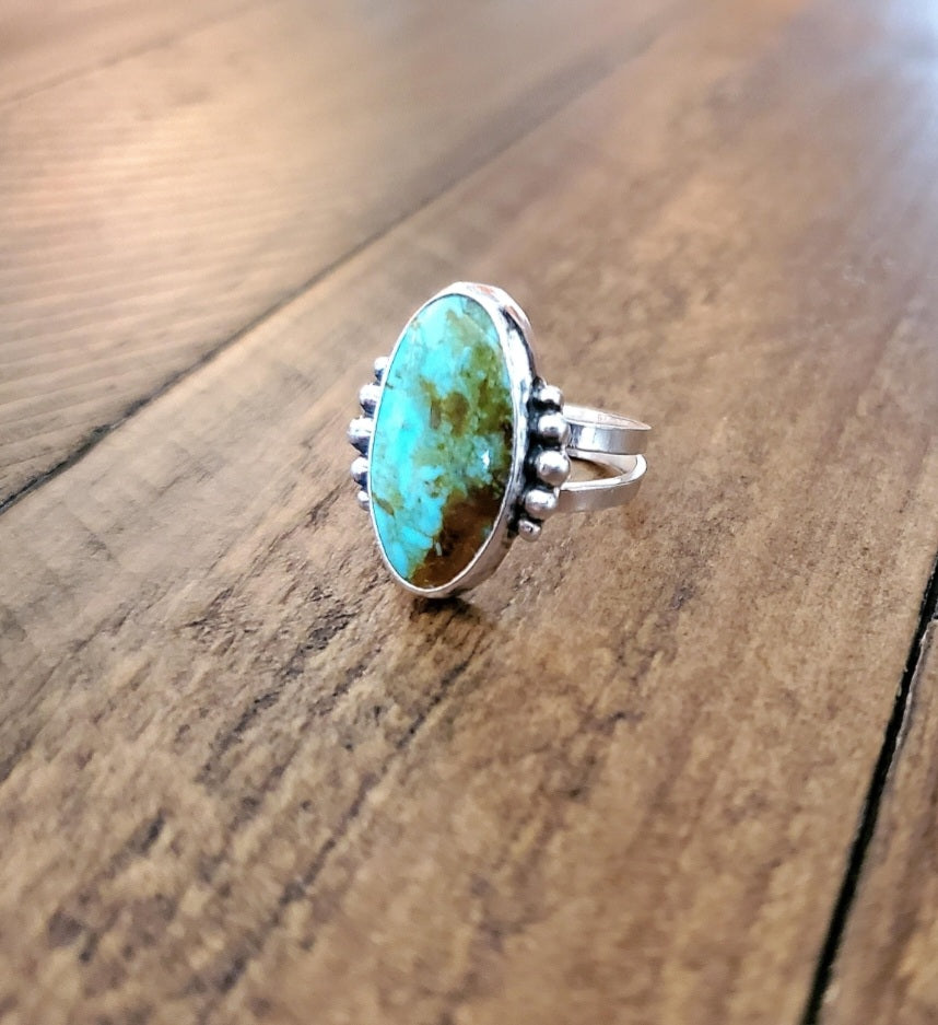 Stella Blue Turquoise Southwestern Style Statement Ring in Solid Sterling Silver. Size 7.5
