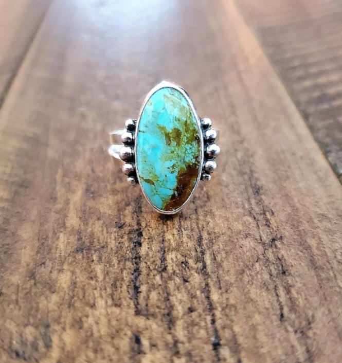 Stella Blue Turquoise Southwestern Style Statement Ring in Solid Sterling Silver. Size 7.5