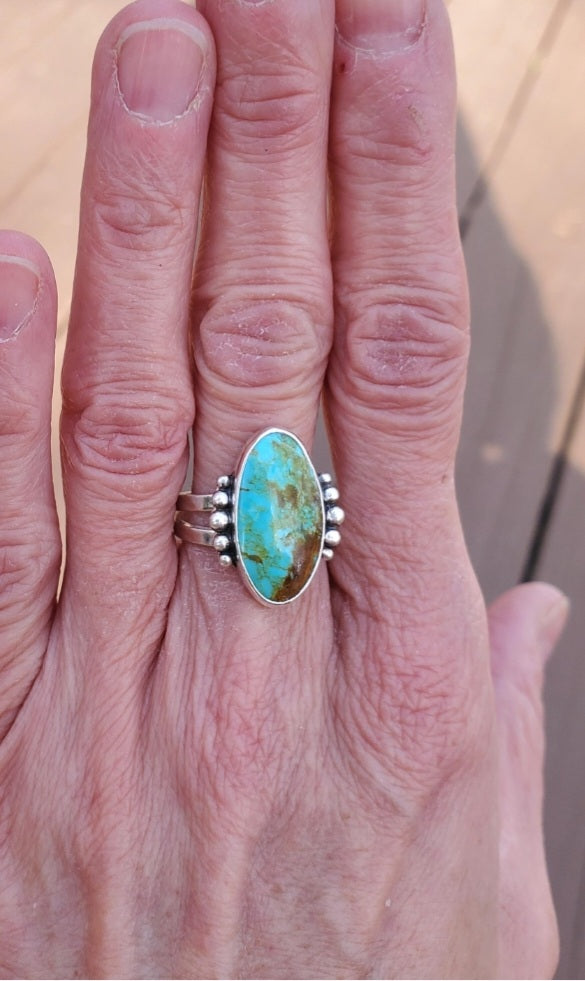 Stella Blue Turquoise Southwestern Style Statement Ring in Solid Sterling Silver. Size 7.5