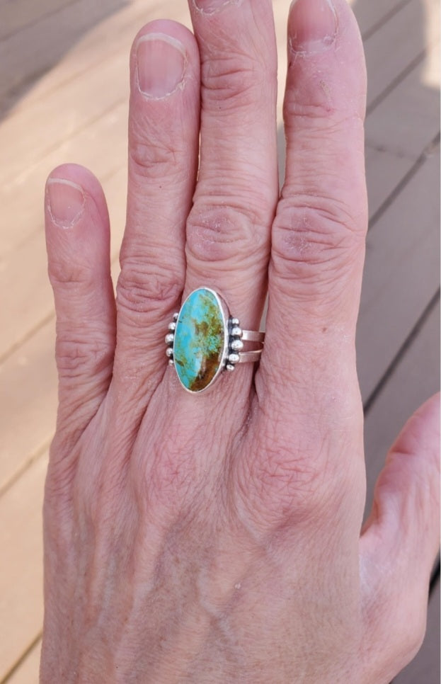 Stella Blue Turquoise Southwestern Style Statement Ring in Solid Sterling Silver. Size 7.5