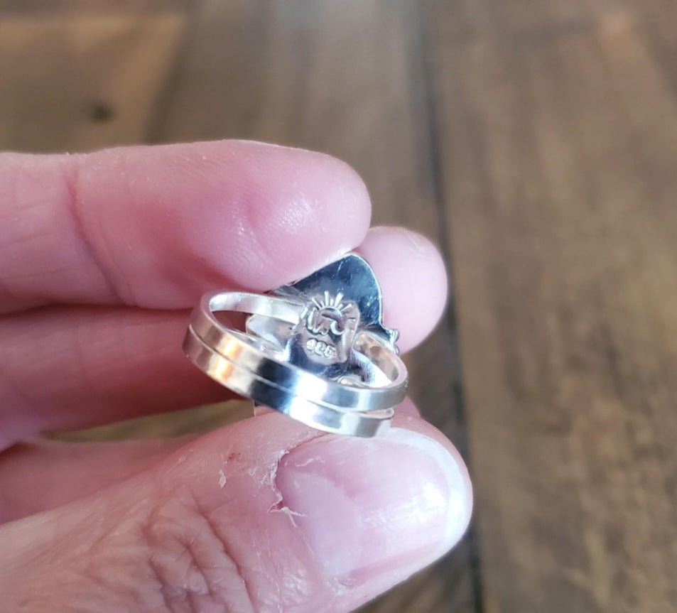 Stella Blue Turquoise Southwestern Style Statement Ring in Solid Sterling Silver. Size 7.5