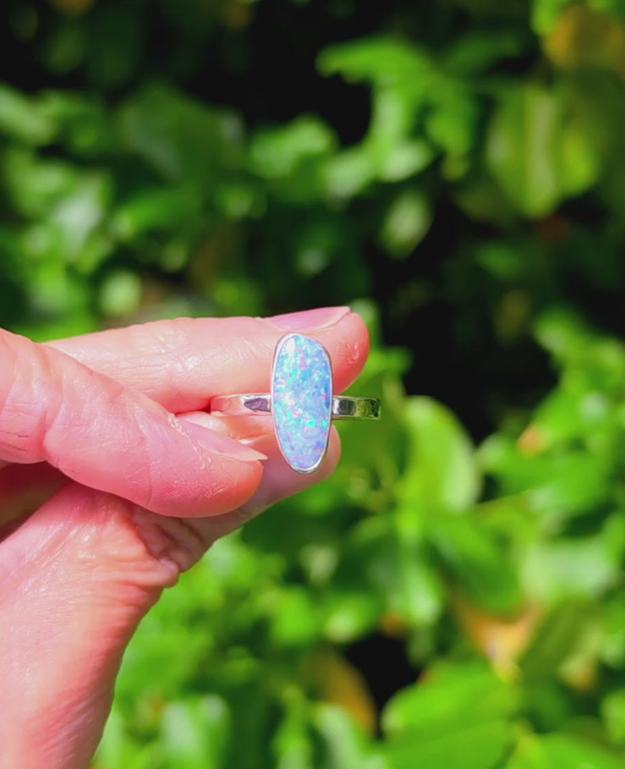 Australian Opal Statement Ring in Solid Sterling Silver. Size 8