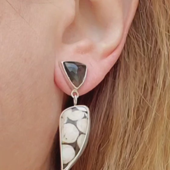 Peanut Jasper and African Moonstone Dangle Drop Earrings In Solid Sterling Silver