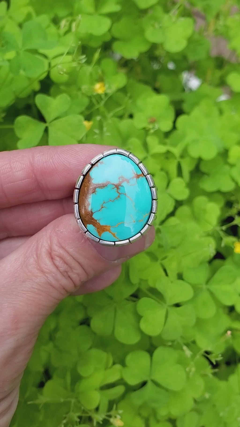 Royston Turquoise Castellated Sterling Silver Statement Ring. Size 8.
