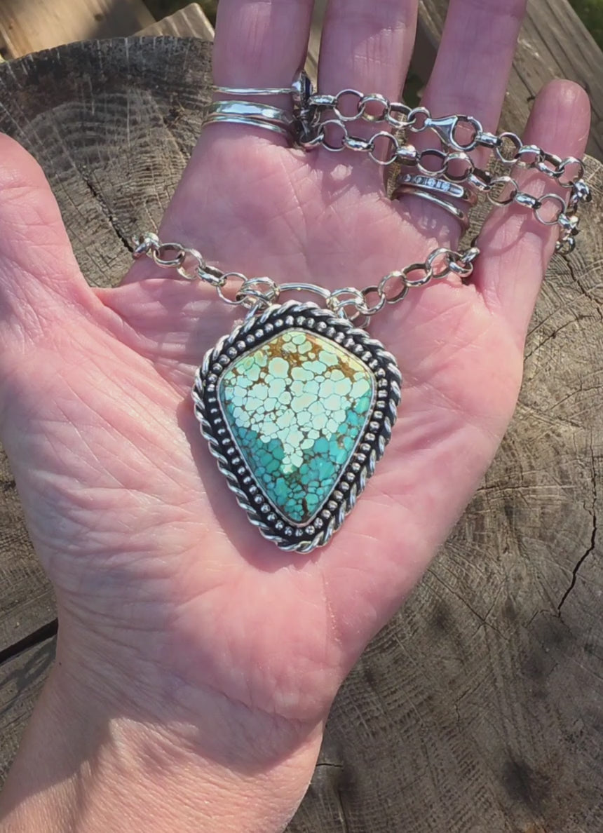 Number 8 Turquoise Statement Pendant Necklace in Solid Sterling Silver