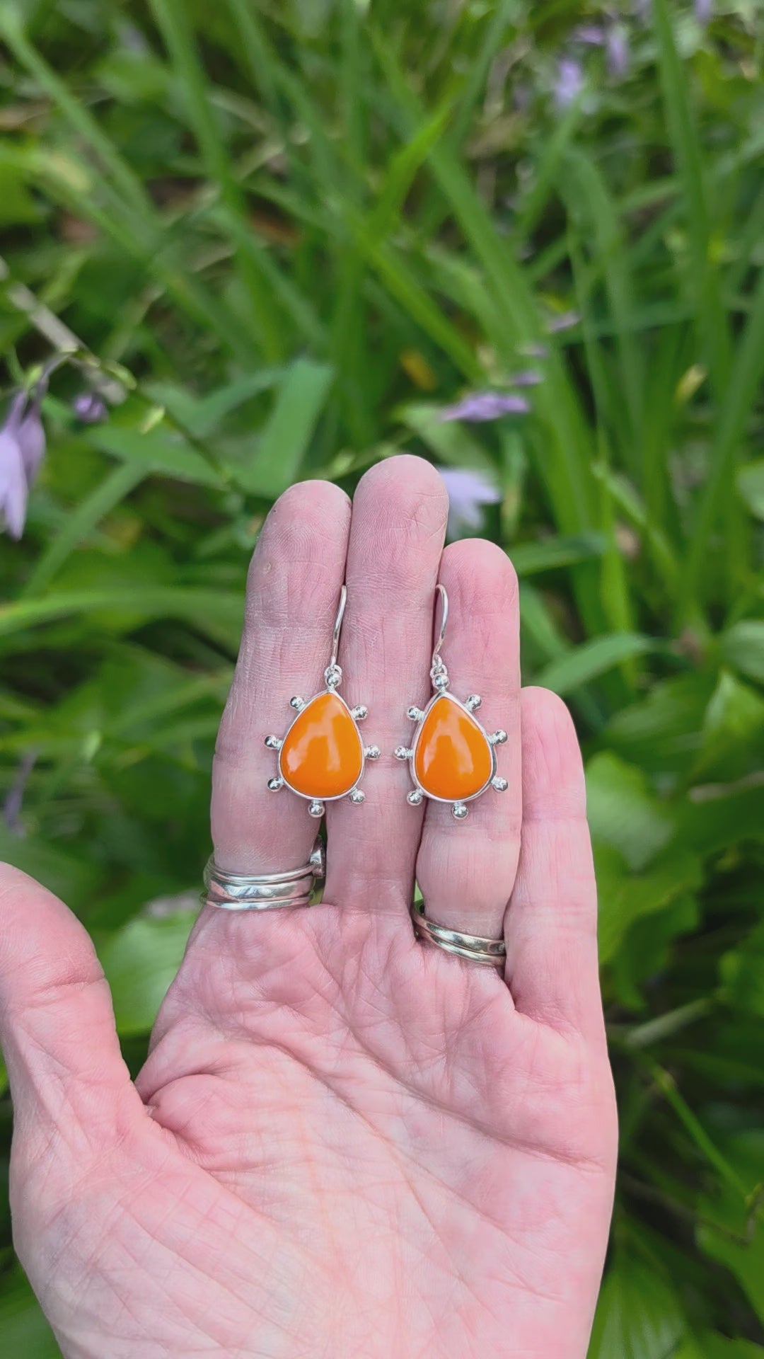 Orange Rosarita Teardrop Earrings with Ball Detail in Solid Sterling Silver