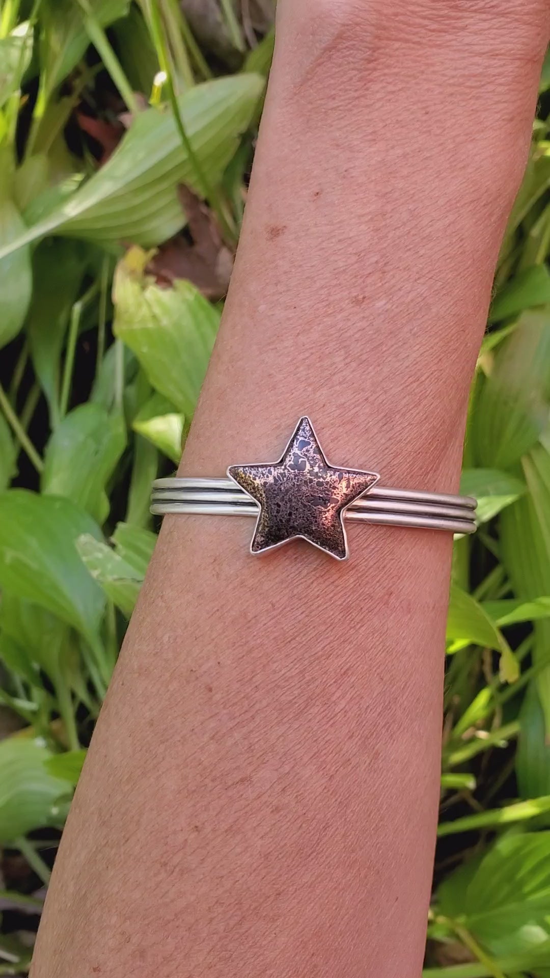 Michigan Copper Firebrick Star Cuff in Solid Sterling Silver