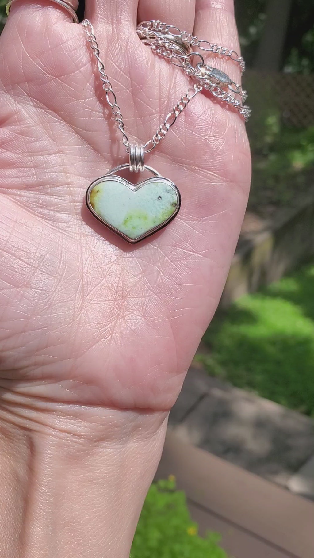 Palomino Variscite Heart Pendant Necklace in Solid Sterling Silver