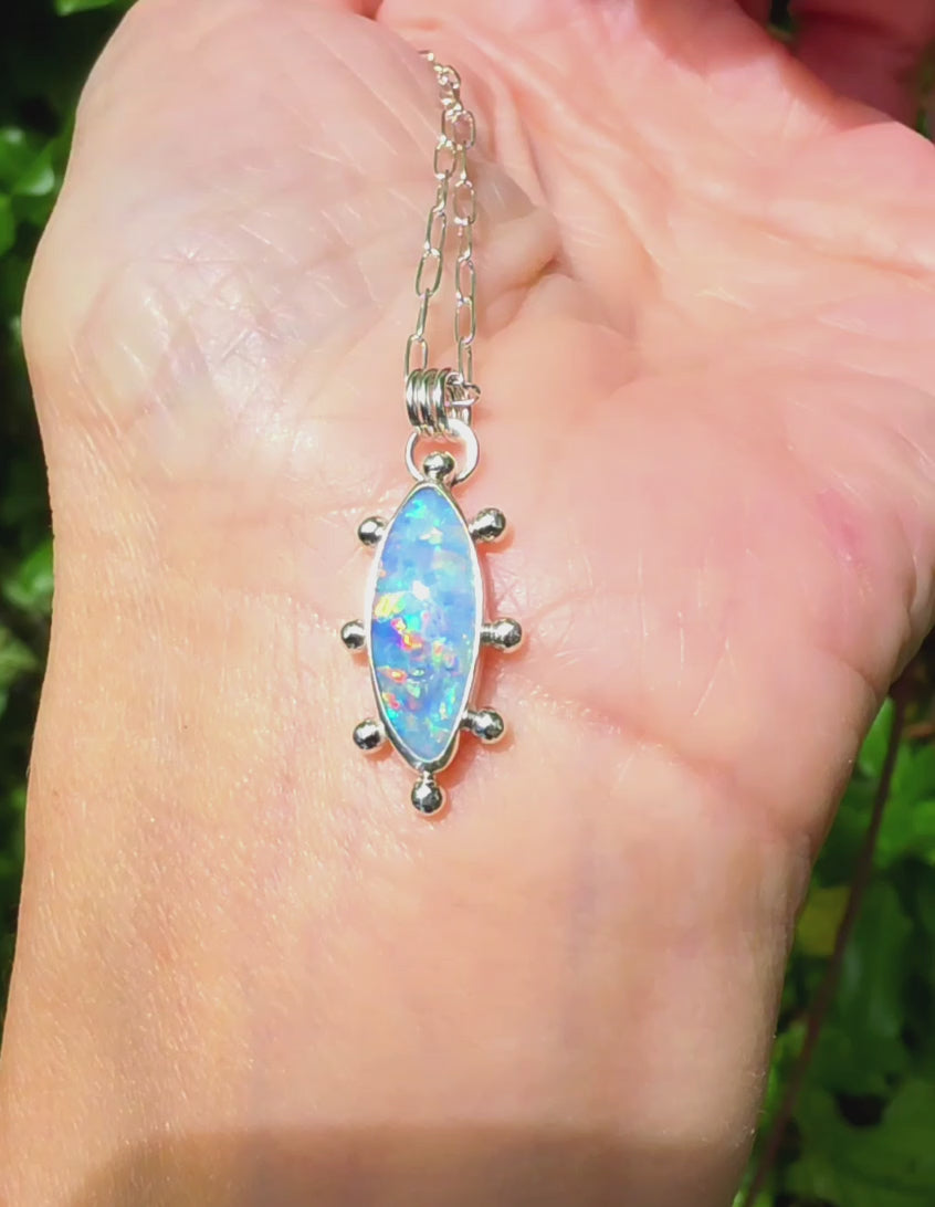 Australian Opal Fun and Colorful Statement Necklace in Solid Sterling Silver