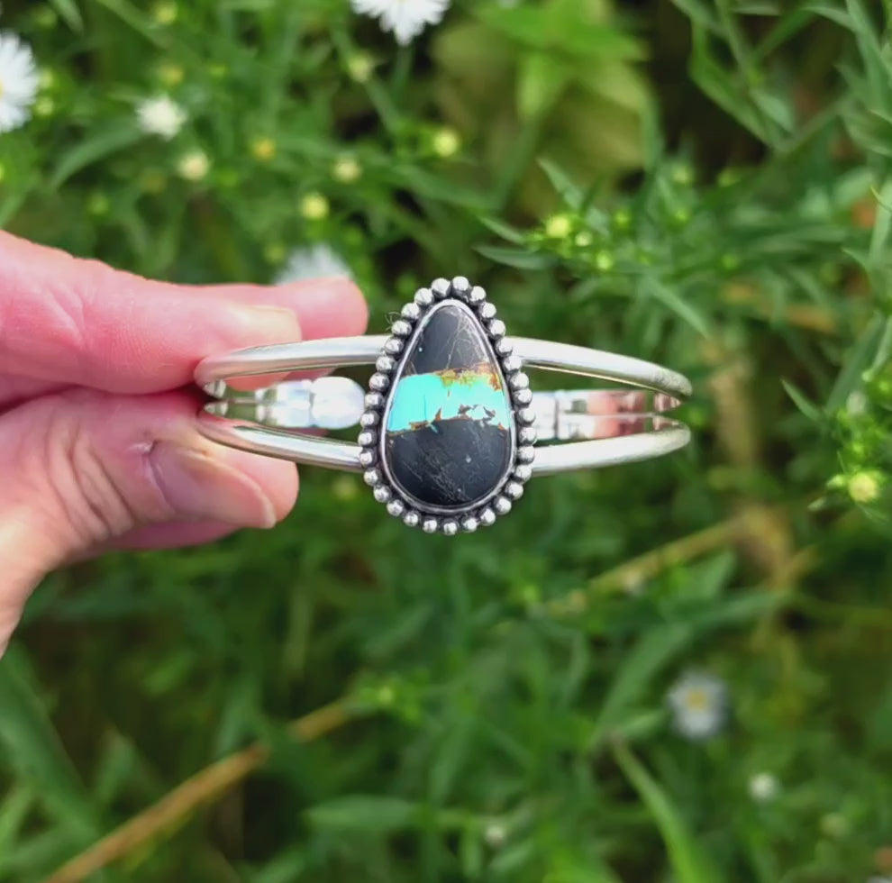 Black Jack Turquoise Cuff Bracelet in Solid Sterling Silver
