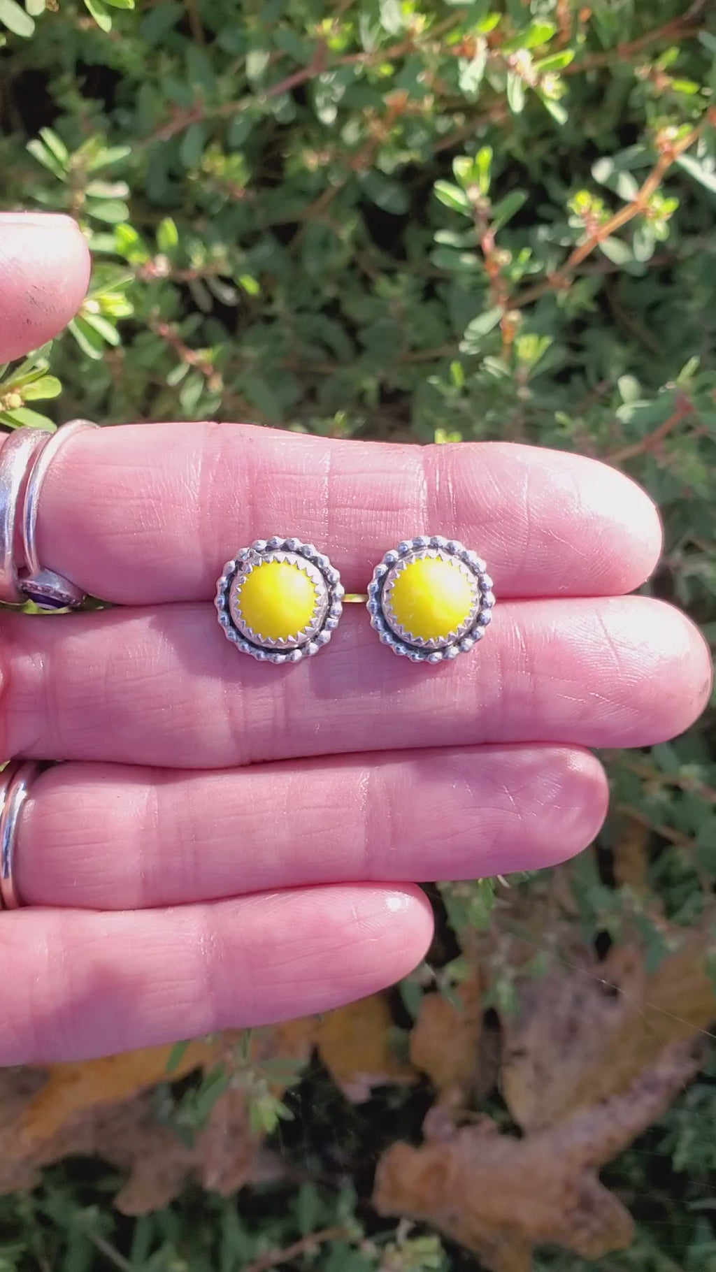 Yellow Rosarita Round Stud Earrings in Solid Sterling Silver with beautiful beaded detail