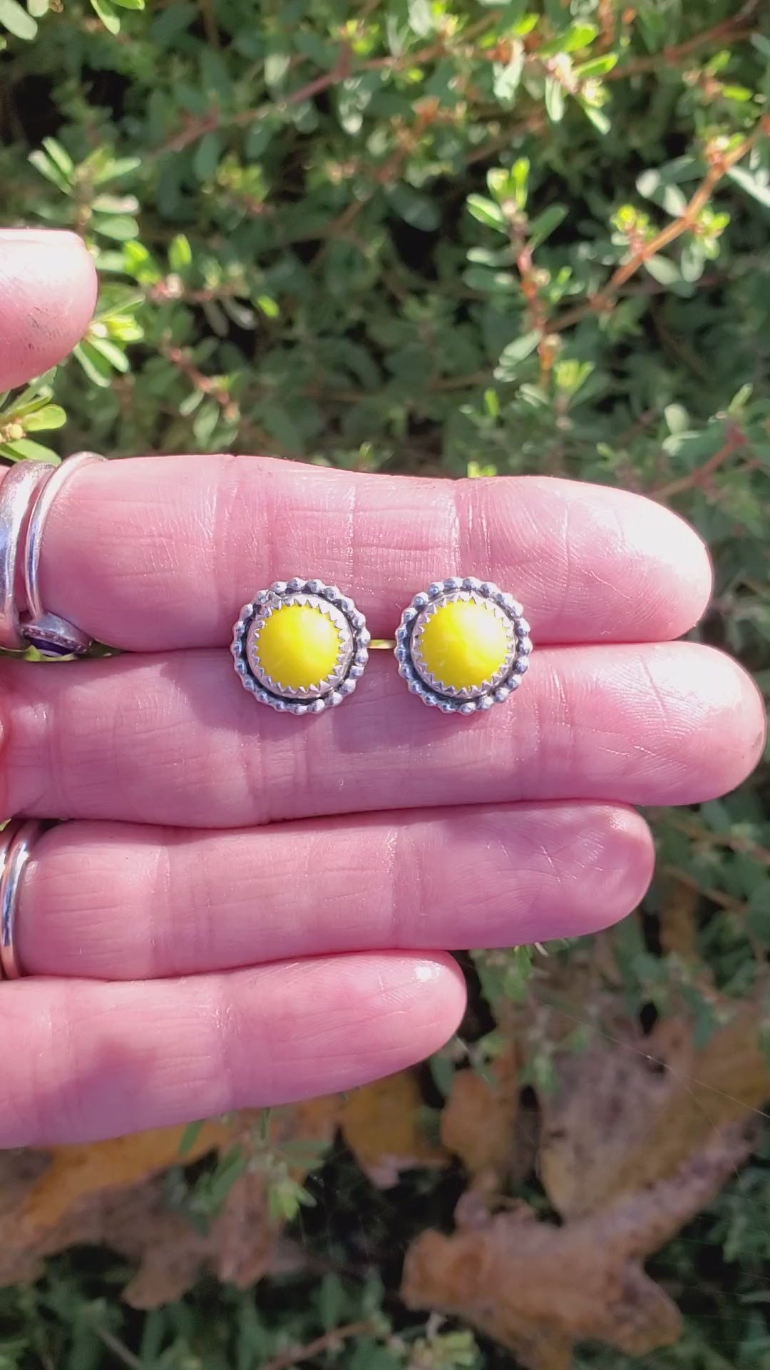 Yellow Rosarita Round Stud Earrings in Solid Sterling Silver with beautiful beaded detail